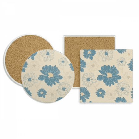 

Flower Blue Chrysanthemum Coaster Cup Mug Holder Absorbent Stone Cork Base Set