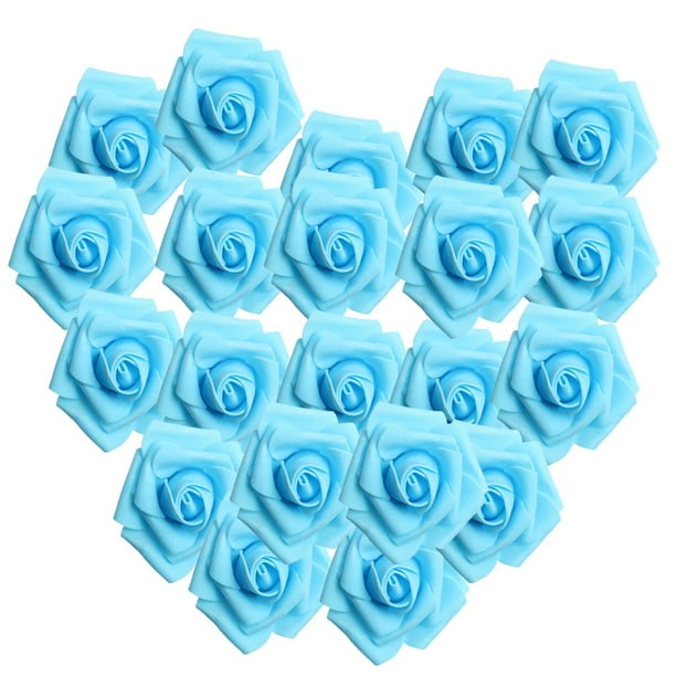 100 cabezas de rosas artificiales de espuma para decoración de ramos de boda (6 cm) Azul