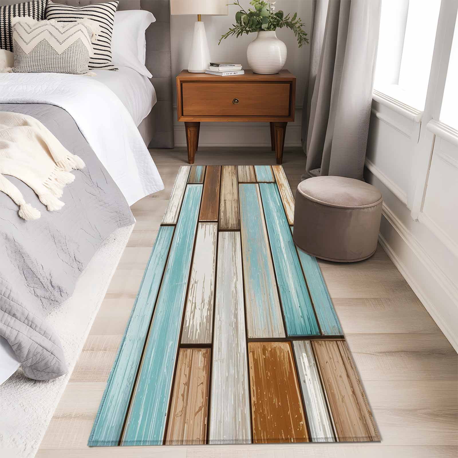 Runner Rug 2'x6', Blue Brown Vintage Washable Non-Slip Hallway Runner Rugs, Retro Farmhouse Elegant Pastoral Bedside Rugs Floor Mats Carpet Runners for Kitchen Bathroom Laundry Room