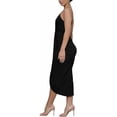 thumbnail image 2 of Plus Size Women's Solid Black Ruched Wrap Spaghetti Strap Midi Bodycon Dress Irregular High Split Skirt, 2 of 3