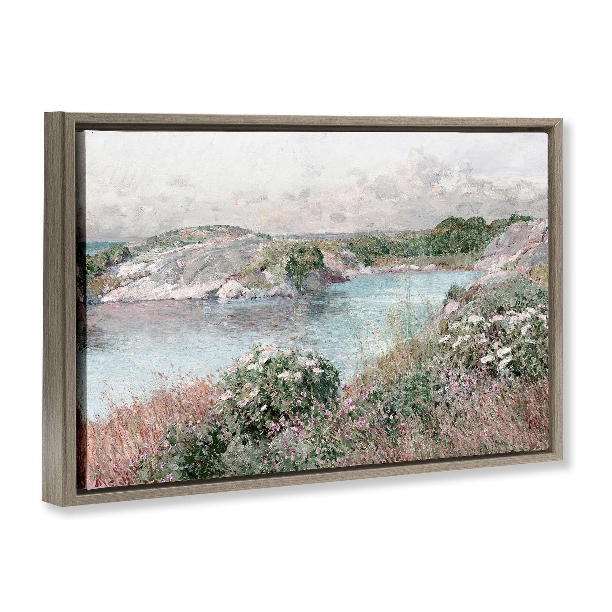 Stupell Industries Classic Riverbank Landscape Landscape & Nature Painting Brown Floater Framed Canvas Art Print Wall Art, 31 x 21