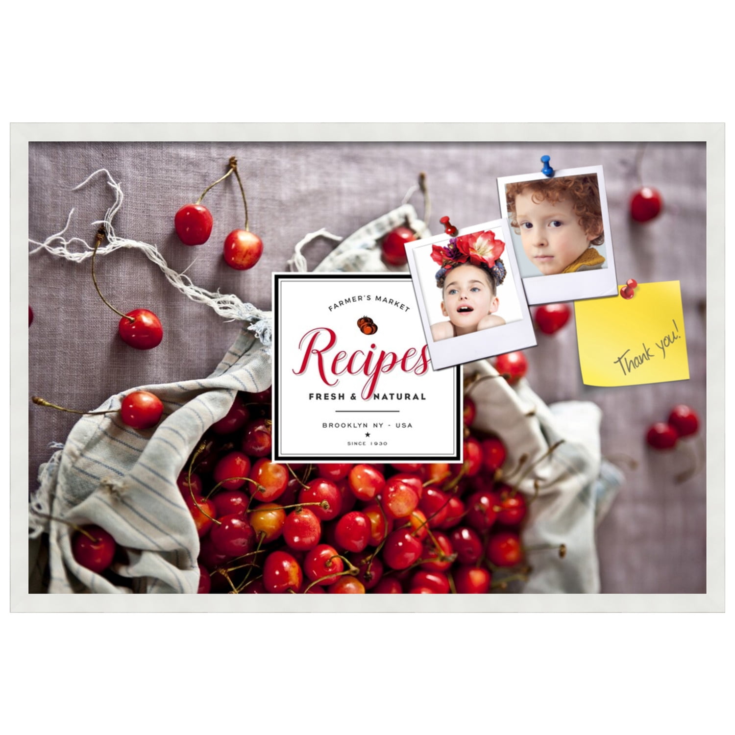 PinPix 36x24 Custom Cork Bulletin Board Bag of Cherries Poster Board Has a Fabric Style Canvas Finish, Framed in Bag of Cherries, by ArtToFrames (PinPix-1366)