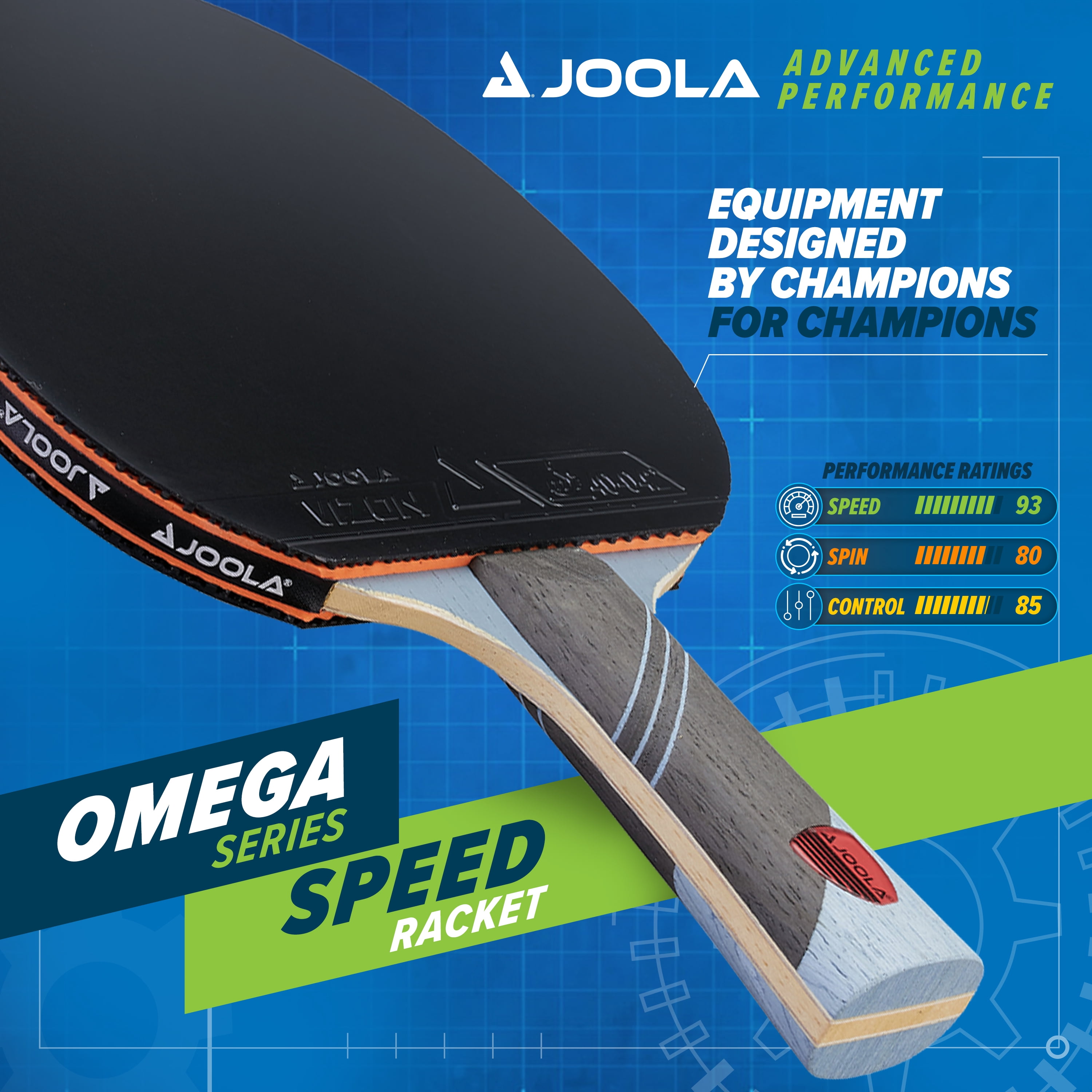 JOOLA Omega Series Speed Table Tennis Racket, Flared Handle