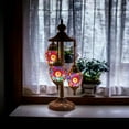 thumbnail image 4 of SILVERFEVER Moroccan Lamps Mosaic Turkish Lamp -Three Tier Lanterns Colorful Handmade Glass Floor or Table with E 12 Bulbs Hot Red Flower Eggshapped, 4 of 8