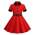 thumbnail image 1 of 2DXuixsh Robes pour Filles Robe Évasée Longueur Genou pour Filles École Longue Robe Maxi Manches Courtes avec Ceinture Jupe Vintage pour Enfants Rouge 8-9 Ans, 1 of 8
