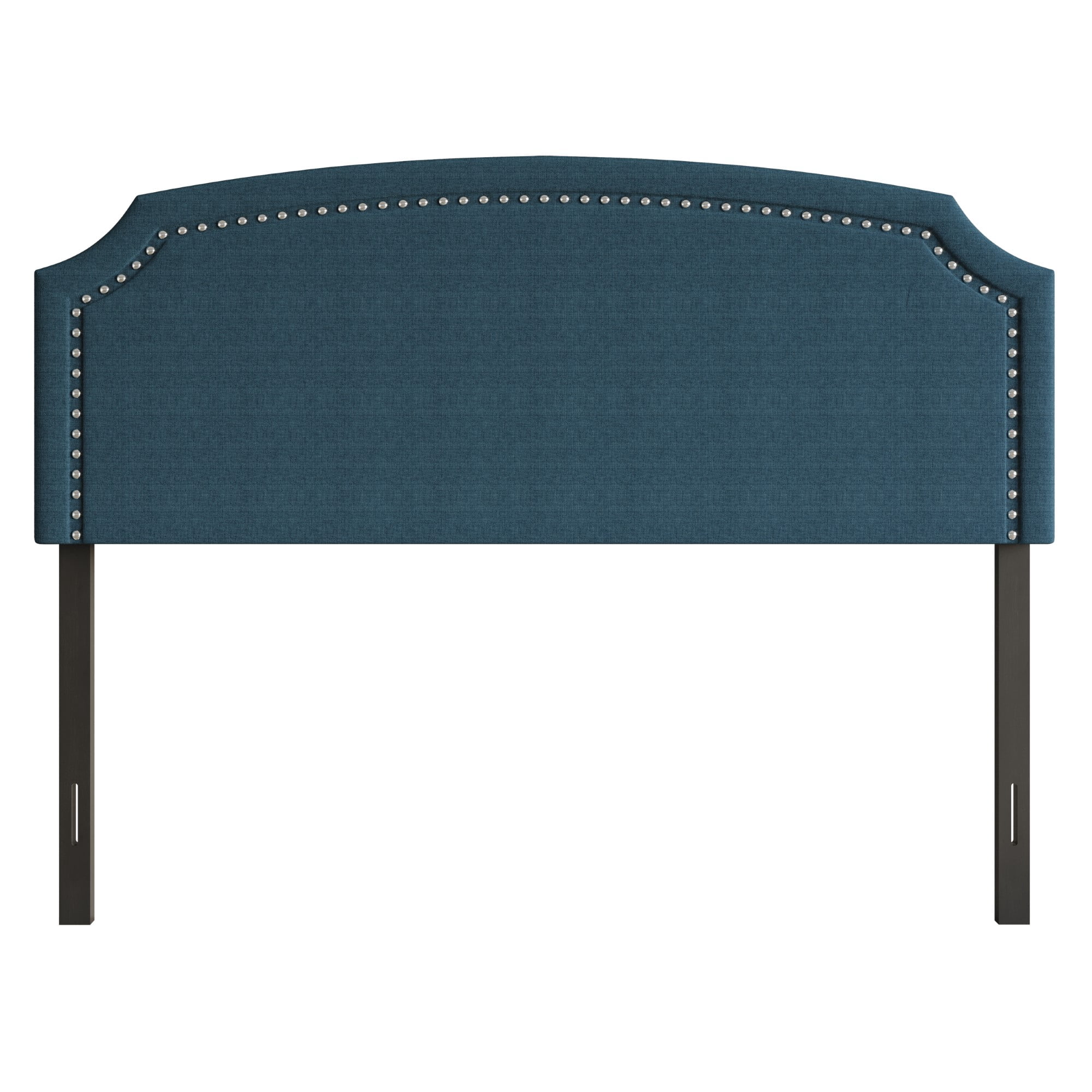 Home Design Bowie Queen Upholstered Headboard with Adjustable Height and Nailhead Trim, Denim Blue, Easy Assembly
