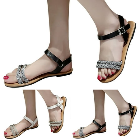 

Aayomet Women s Heeled Sandals Women Sandals Summer New Pattern Fashion Rhinestone Decoration Flat Bottom Comfortable Non Slip Black 6.5