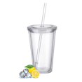 thumbnail image 1 of Reusable Plastic Cups, Double-walled Transparent Drinking Cup With Straw, Reusable Cups, Suitable For Fruit Juice, 1 of 5