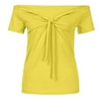 thumbnail image 3 of Ersazi Womens Tops V Neck Summer on Clearance Fashion Women Sexy Casual Color Bow Off Shoulder Blouse Crop Tops Shirt Yellow M, 3 of 5