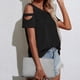 thumbnail image 3 of Gibobby Casual Playera de Manga Corta para Mujer Camiseta manga corta con cuello redondo y hombros descubiertos para mujer para uso informal(Negro,XL), 3 of 5