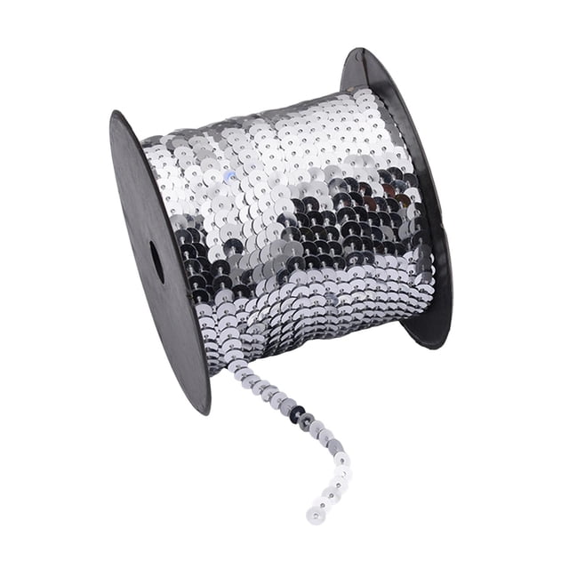 GUOOL Sequins Gimp Braid Trim Sturdy Sewing Clothes 6mm Width Crafts 98 Yard Length Home Party Decor Easy Use Ribbon Roll Accessory Silver