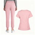 thumbnail image 3 of WULMLEO 2 Piece Scrub Sets for Women V Neck Petite Scrubs Outfits Medical Short Sleeve Spring Nursing Workwear Shirts and Joggers Drawstring Comfortable Trendy Stretch Nurse Uniform Pink M, 3 of 3