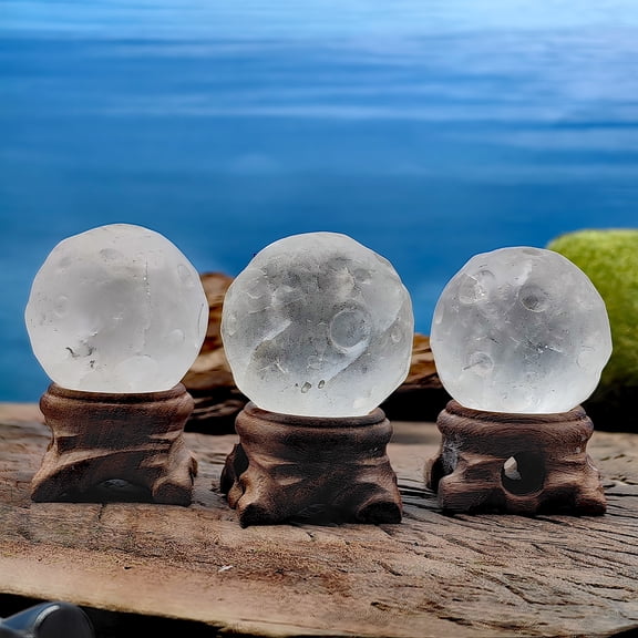 40mm Natural White Crystal Quartz Moon Ball Sphere Gemstone Hand Carved Crystal Altar Healing Devotional Focus Spiritual Chakra Cleansing Metaphysical Gift Men Women