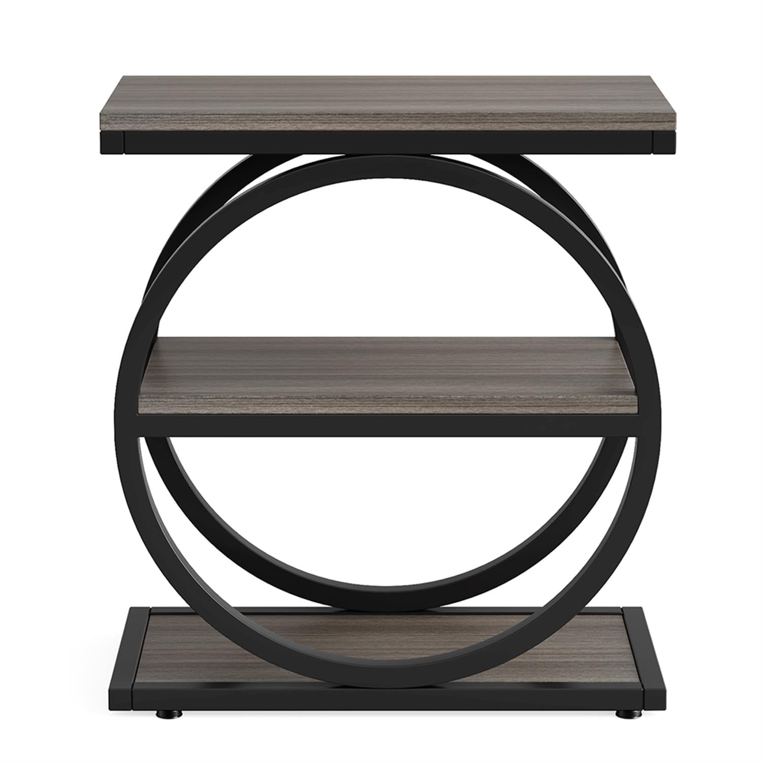 Demi Bonn 3-Tier End Table, Industrial Sofa Side Table with Round Metal Frame for Hallway, Entrance, Living Room, Bedroom, Gray