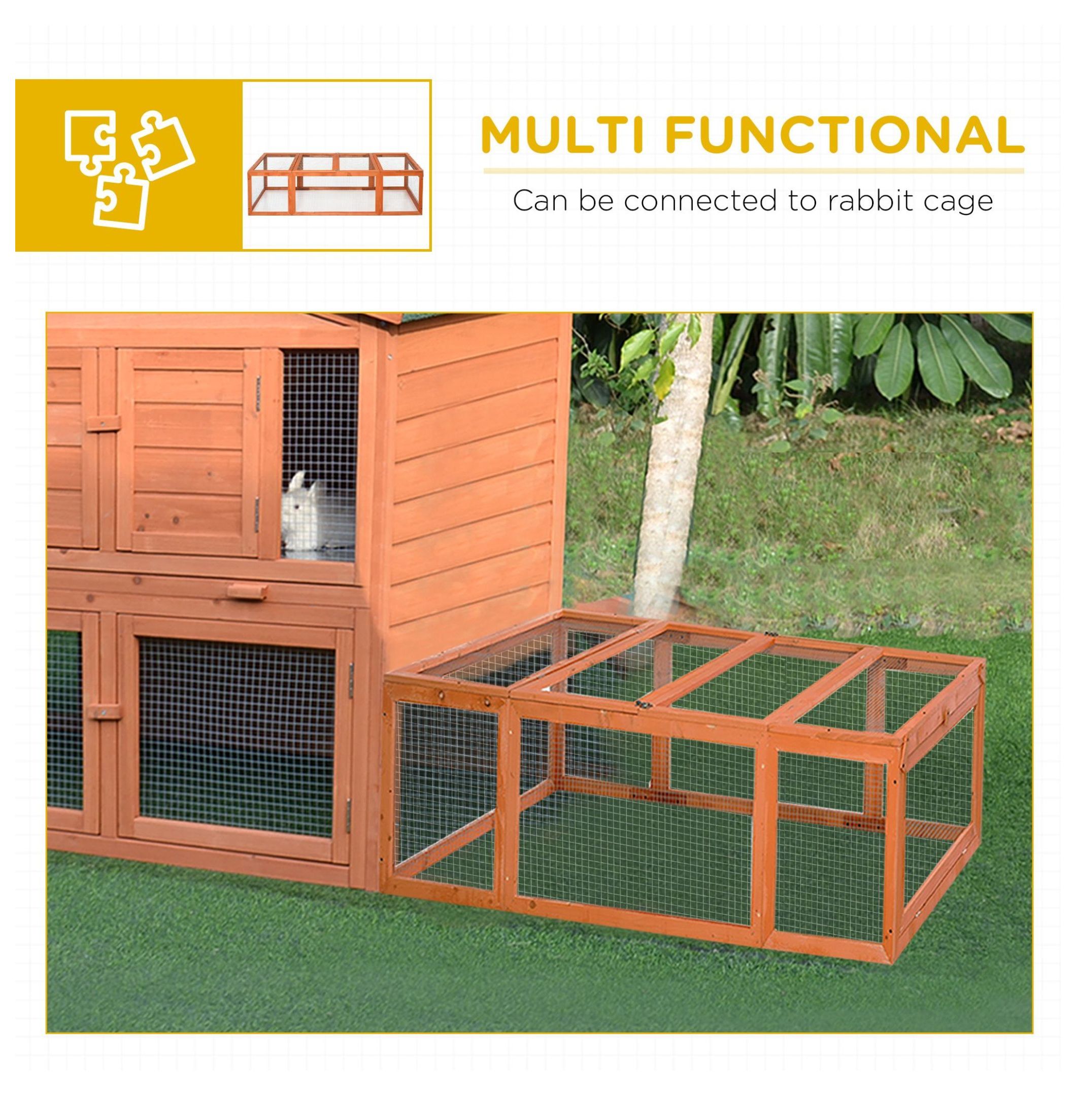 Outdoor Wooden Rabbit Hutch Large Bunny Hutch, Small Animal with Run, Lockable Doors, Natural Finish