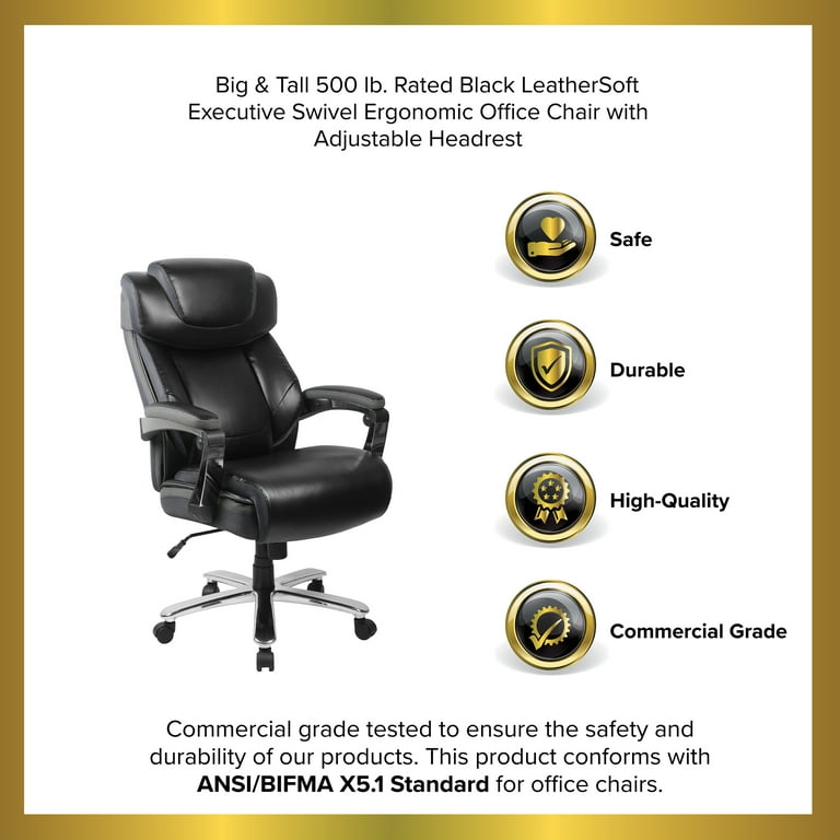 Emma Oliver 500 lb. Big Tall Black LeatherSoft Ergonomic