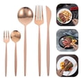 thumbnail image 3 of Juego de vajilla de acero inoxidable de 30 piezas con tenedores, cucharas, cuchillos y cubiertos de oro rosa. Utensilios para servir., 3 of 6