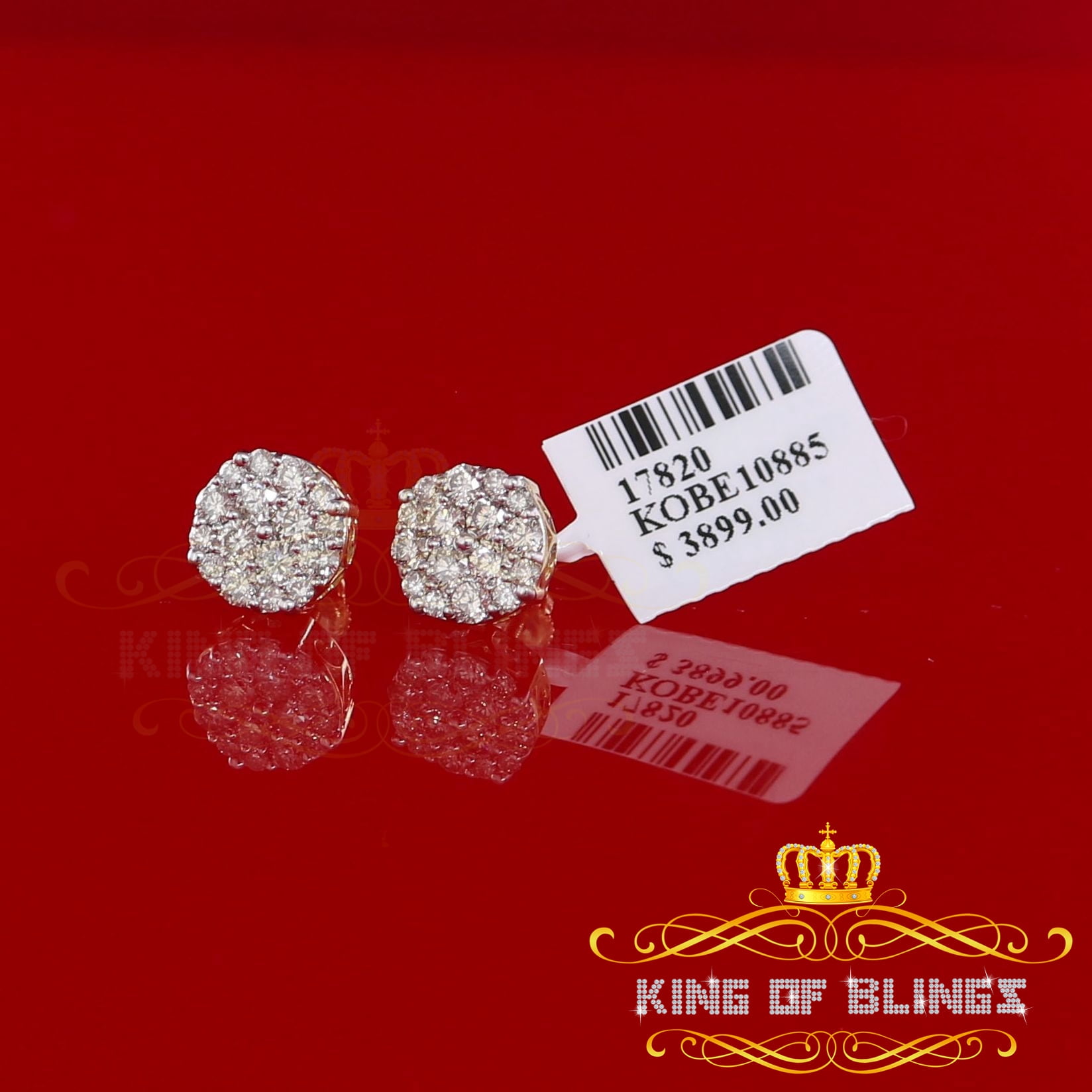 King of Bling's 10K Real Yellow Gold with 1.25CT Real Diamond Men's/Women's Stud Round Earrings
