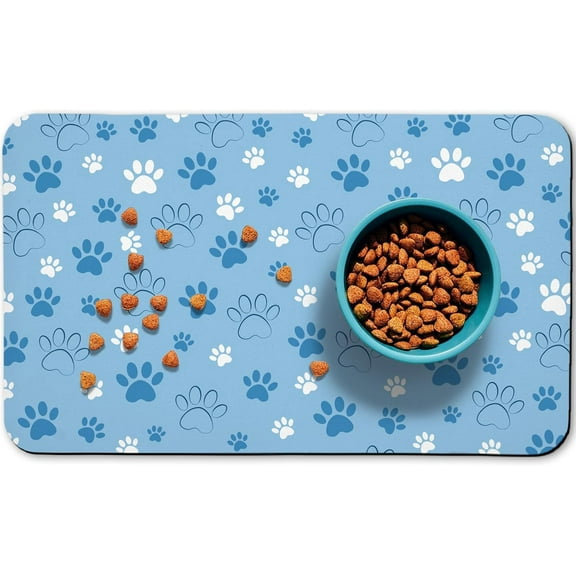 Dog Food Mat, Absorbent Water Bowl Mats Cat Pet Feeding Placemats Blue 16 * 24 inch