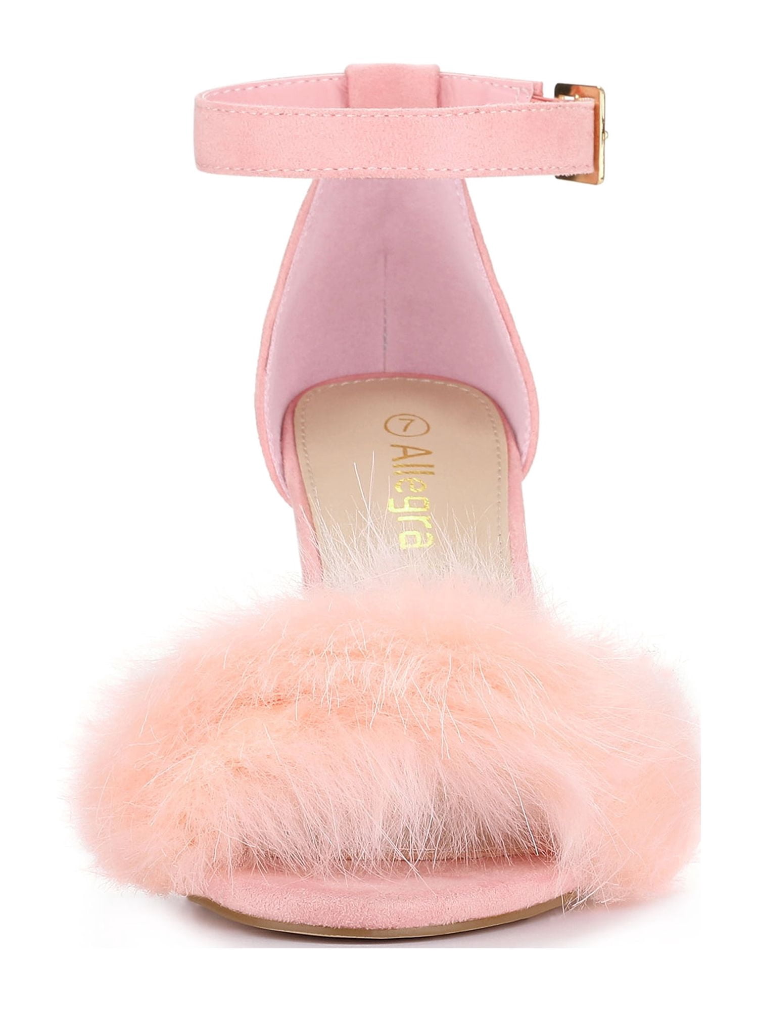 DARING DIVA Women's Ankle Strap Faux Fur Block Heels Beige Sandals for Wear Pink 10