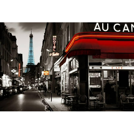 Paris Street At Night Poster - 36x24 (Best Streets In Paris)