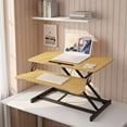 thumbnail image 4 of S-HOME Walnut Color Height Adjustable Desk Converter, 32 Inch Sit to Stand Riser for Dual Monitors and Laptop Use，Black,Natural, 4 of 9