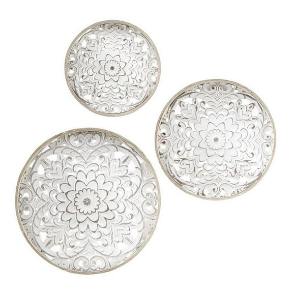 Pemberly Row 3-Piece Modern FirWood Medallion Trio Wall Decor Set in White