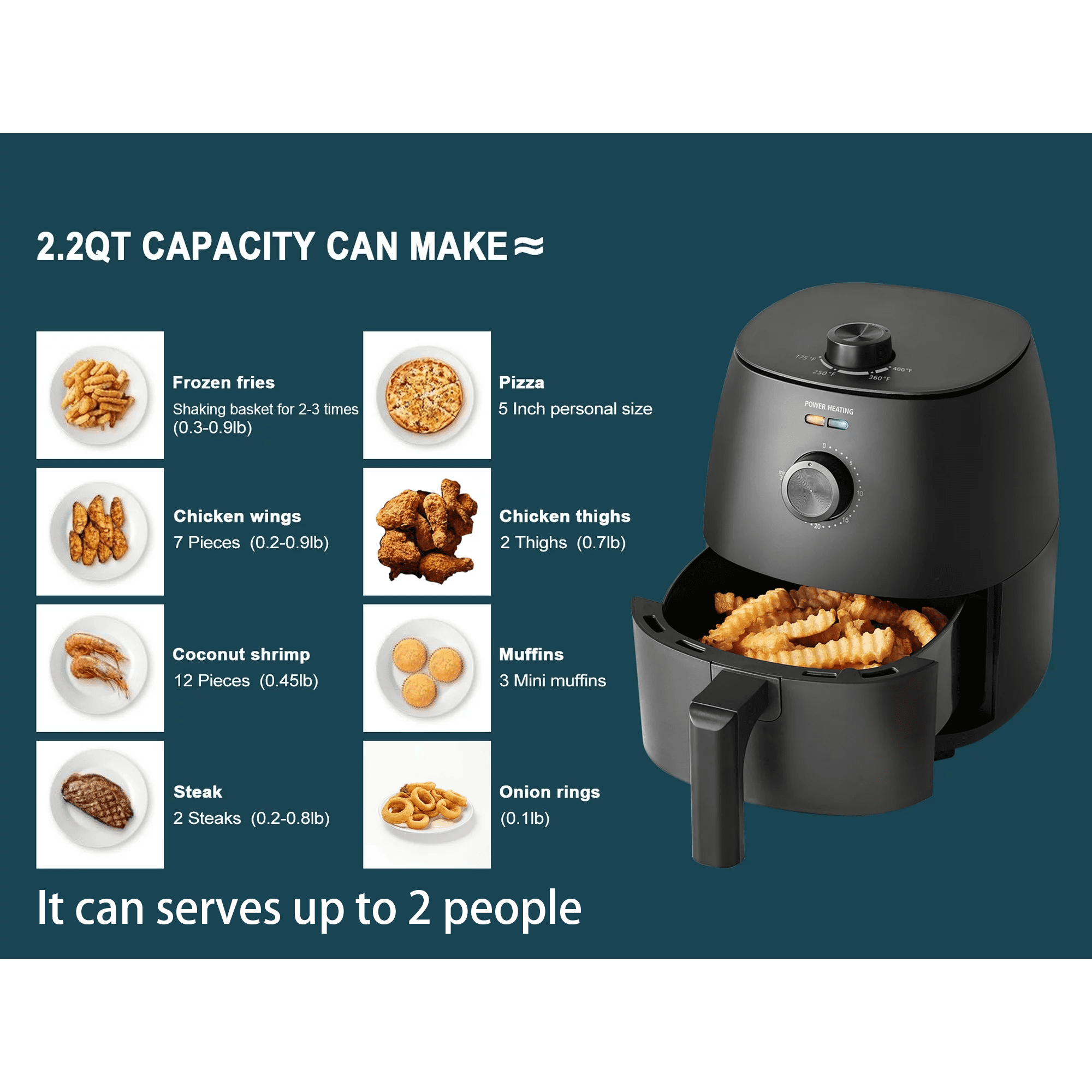 Mainstays 2.2 Quart Air Fryer, 1150W, Arctic Black photo 7