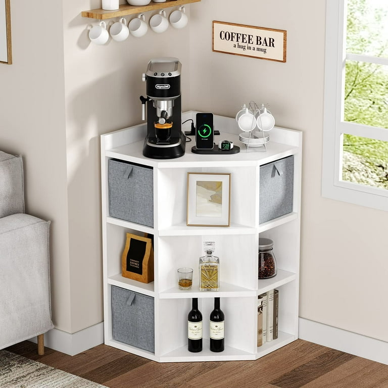 PHOYAL Corner Cabinet, Wooden Corner Storage Cabinet with USB and