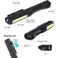 thumbnail image 3 of Luz de trabajo LED recargable de 200 lúmenes COB, lámpara de mecánico, linterna ultrapotente, lámpara de inspección para coche, garaje, taller, bricolaje, camping, con cable USB y clip (negro), 3 of 5