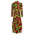 thumbnail image 5 of Red And Lime Green Leopard Shirt Dress Long Sleeve Street Fashion V Neck Oversized Casual Dress Women Evening Dress, 5 of 7