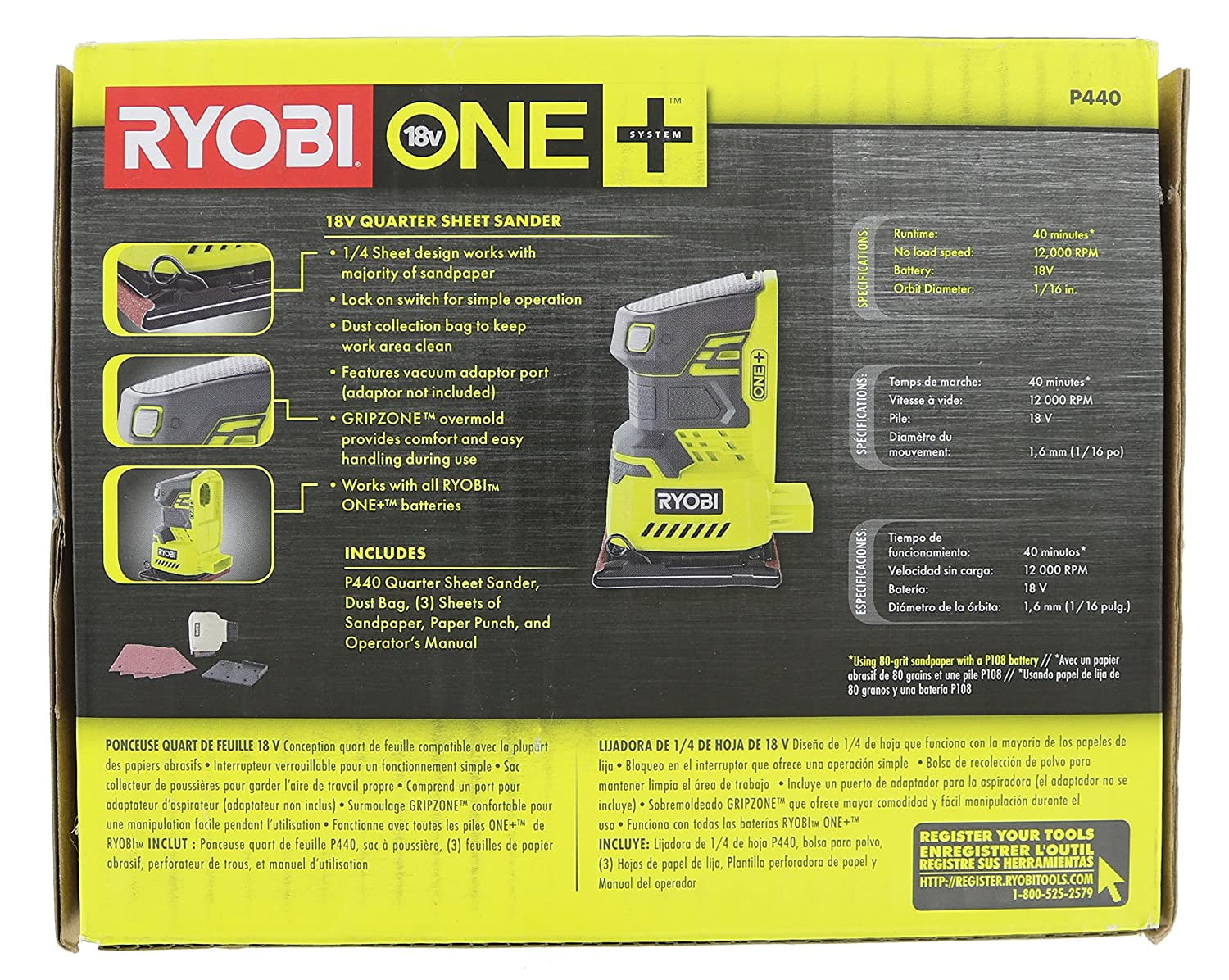 R18PS Sanding Sheets RYOBI ONE+ 18V Cordless 1/4 Sheet Sander Kit