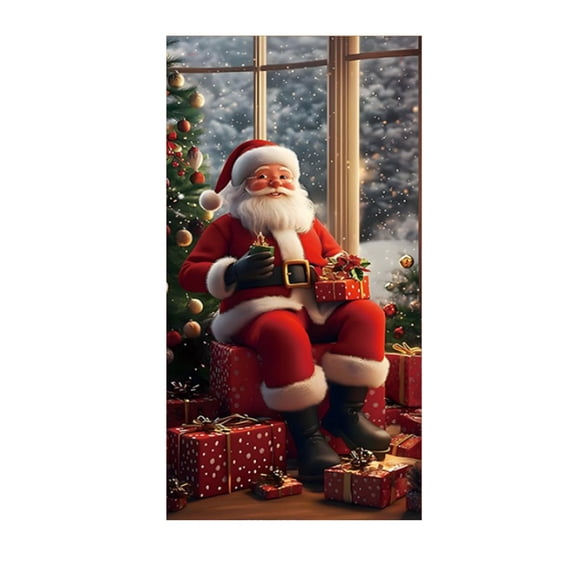 Beautynvta Christmas Door Cover, 35x75 Inch, Christmas Front Door Cover with Santa Claus Pattern for Holiday Party Porch Wall Hanging New Year Entryway Decoration