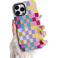 thumbnail image 1 of Lunfar Compatible with iPhone 16 Pro Max Case,Cute Colorful Checkered Case with Shockproof Slim Soft TPU and Hard PC Protective Cases for Women/Men Designed for iPhone 16 Pro Max Case, 1 of 5