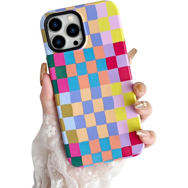 Lunfar Compatible with iPhone 16 Pro Max Case,Cute Colorful Checkered Case with Shockproof Slim Soft TPU and Hard PC Protective Cases for Women/Men Designed for iPhone 16 Pro Max Case