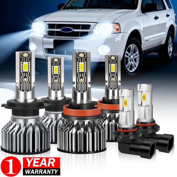 Compatible With Ford Escape 2005 2006 Led Headlight Bulbs,H7 High Beam & h8/h9/h11 Low Beam   9145/9140 Fog Light Bulbs,6-Pack