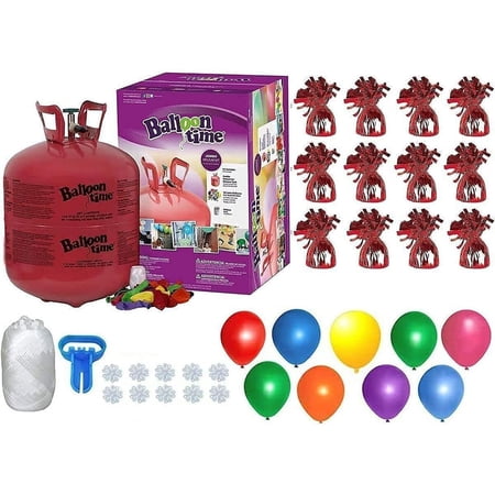 BLUE RIBBON Helium Tank with 50 Balloons and White Ribbon + 12 Red Weights + Plus Tying Tool