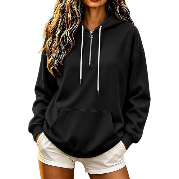 DISKEBUISS Women's Half Zip Hoodie Long Sleeve Pullover Sweatshirt with Kangaroo Pocket for Fall Winter Casual Top
