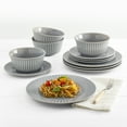 thumbnail image 2 of Tabletops Gallery Richmond 12-Piece Reactive Glaze Stoneware Dinnerware Set of Kitchen Dishes, Dinner Plates, Cereal Bowls, Service for 4, Gray, 2 of 7
