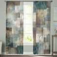 thumbnail image 2 of Blue Brown Geometric Semi Sheer Curtains 108 Inch Length 2 Panels Set, Modern Ombre Abstract Art Sheer Kitchen Curtain Privacy Voile Window Curtain for Living Room Bedroom Rod Pocket Drapes, 2 of 7