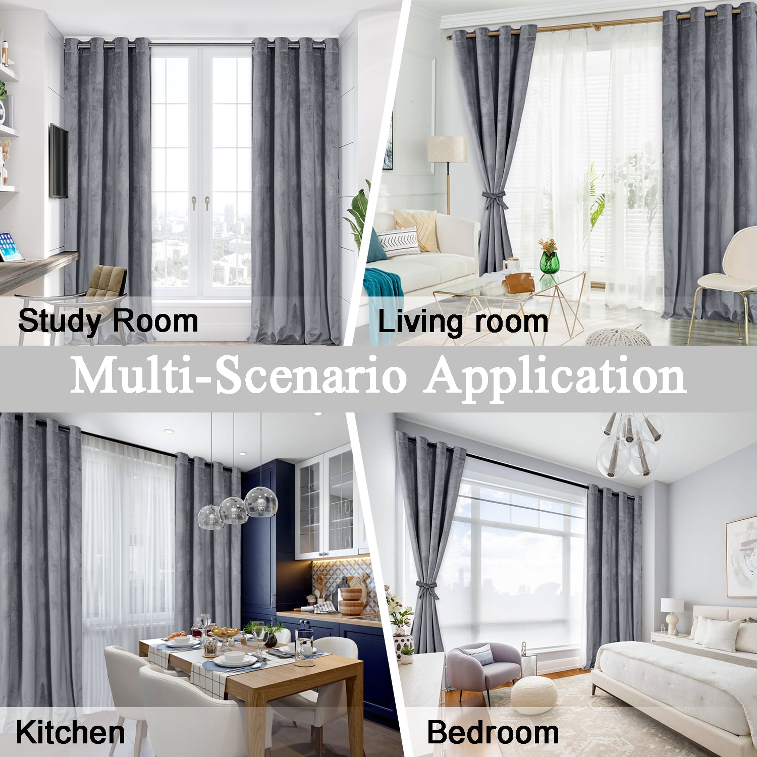 JIUZHEN Super Soft Grey Velvet Curtains 120 inch, Room Darkening Smooth Hand-Feeling Durable Curtains Thermal Insulated Privacy Protection for Parlor Living Room/Bedroom, 2 Panel with Tiebacks