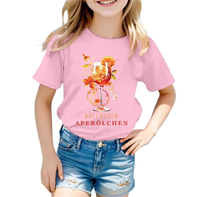 PMVFHDE T-Shirts à Manches Courtes pour Filles T-Shirts Amples pour Filles T-Shirts Amples pour Filles T-Shirts Imprimés Col Rond Manches Courtes T-Shirt Rose, 12-13 Ans