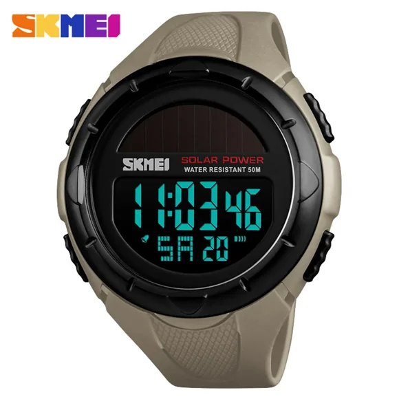 Montre de Sport SKMEI Garçon, Montres à Énergie Solaire pour Hommes, Montre-Bracelet à DEL Numérique avec Compte à Rebours