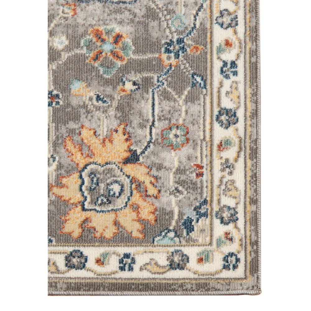 5' X 7' Blue and Orange Floral Stain Resistant Indoor Outdoor Area Rug Color: Gray, Size: 8'9" x 11'9"