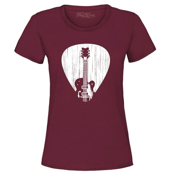 Shop4Ever Women's Electric Guitar Pick Musician Graphic T-Shirt Medium Maroon