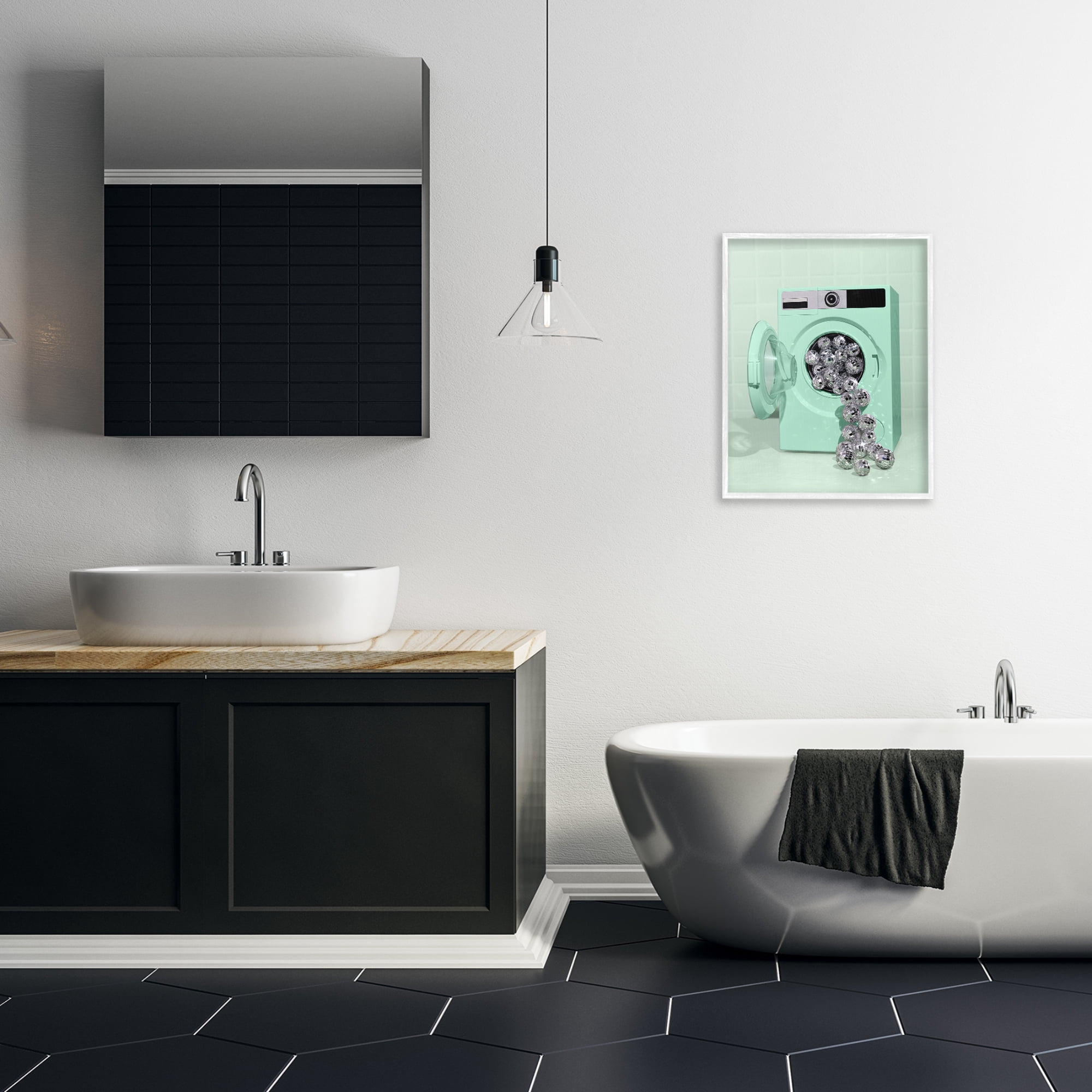 Stupell Industries Disco Laundry Machine over Green White Framed Giclee Art, design by LISH Creative