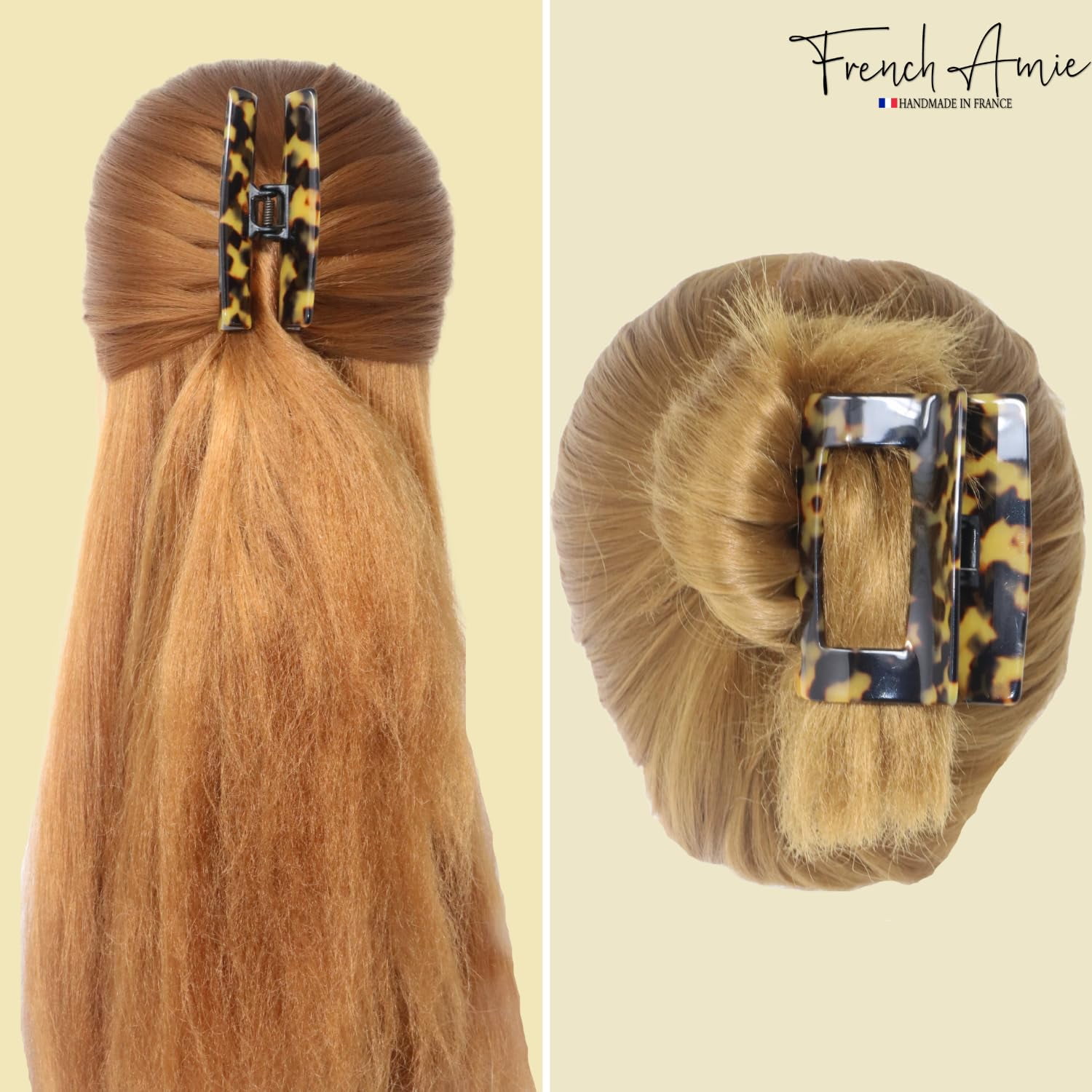 French Amie Geo Large 3" Celluloid Handmade Jaw Hair Claw Clip for Women