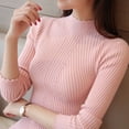 thumbnail image 2 of Suéter de cuello alto medio para mujer, suéter estilo coreano, suéter de otoño e invierno, cálido, de gran tamaño, con pétalos roscados, manga larga para mujer, 2 of 5