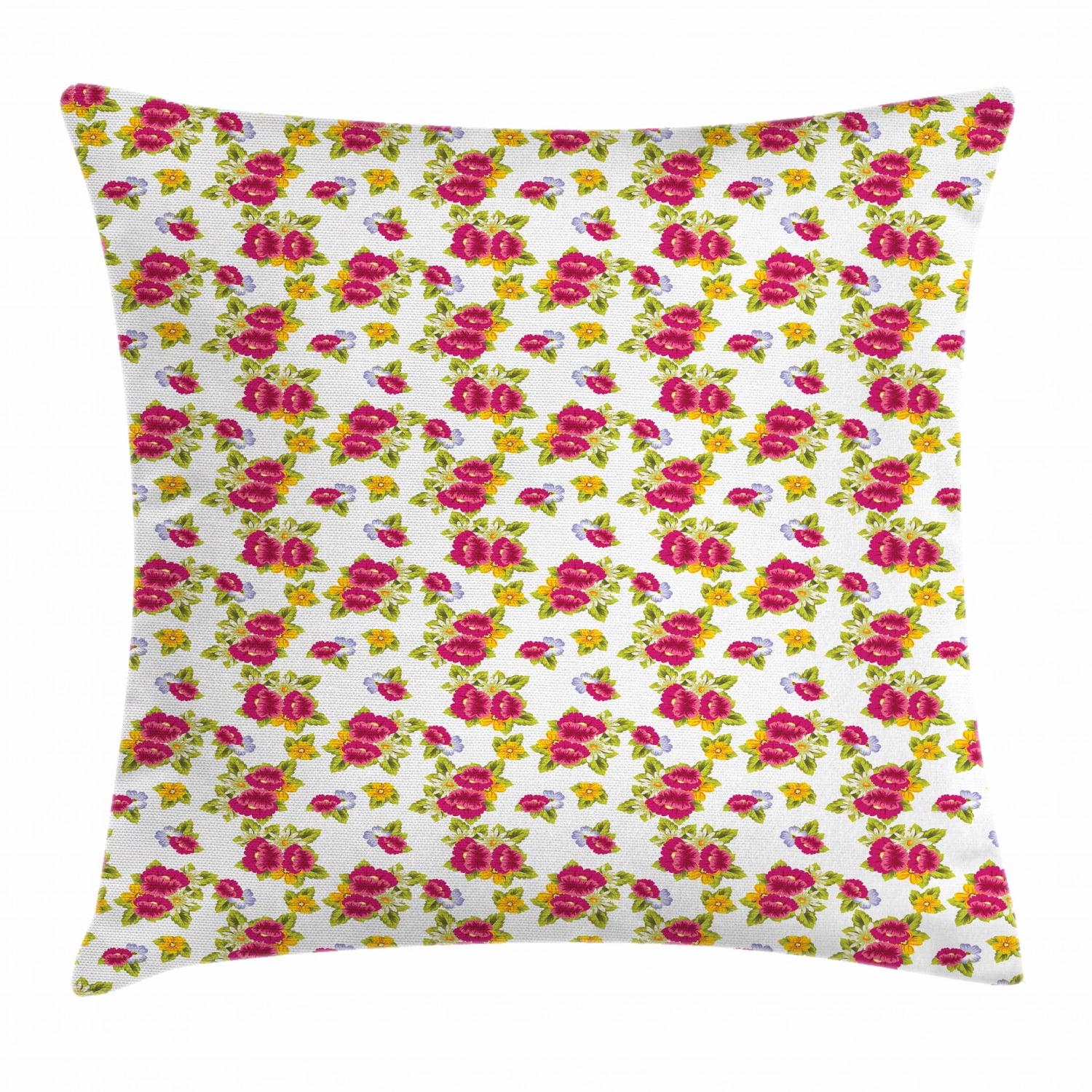 Spring Throw Pillow Cushion Cover, Piles of Colorful Fresh Wildflowers