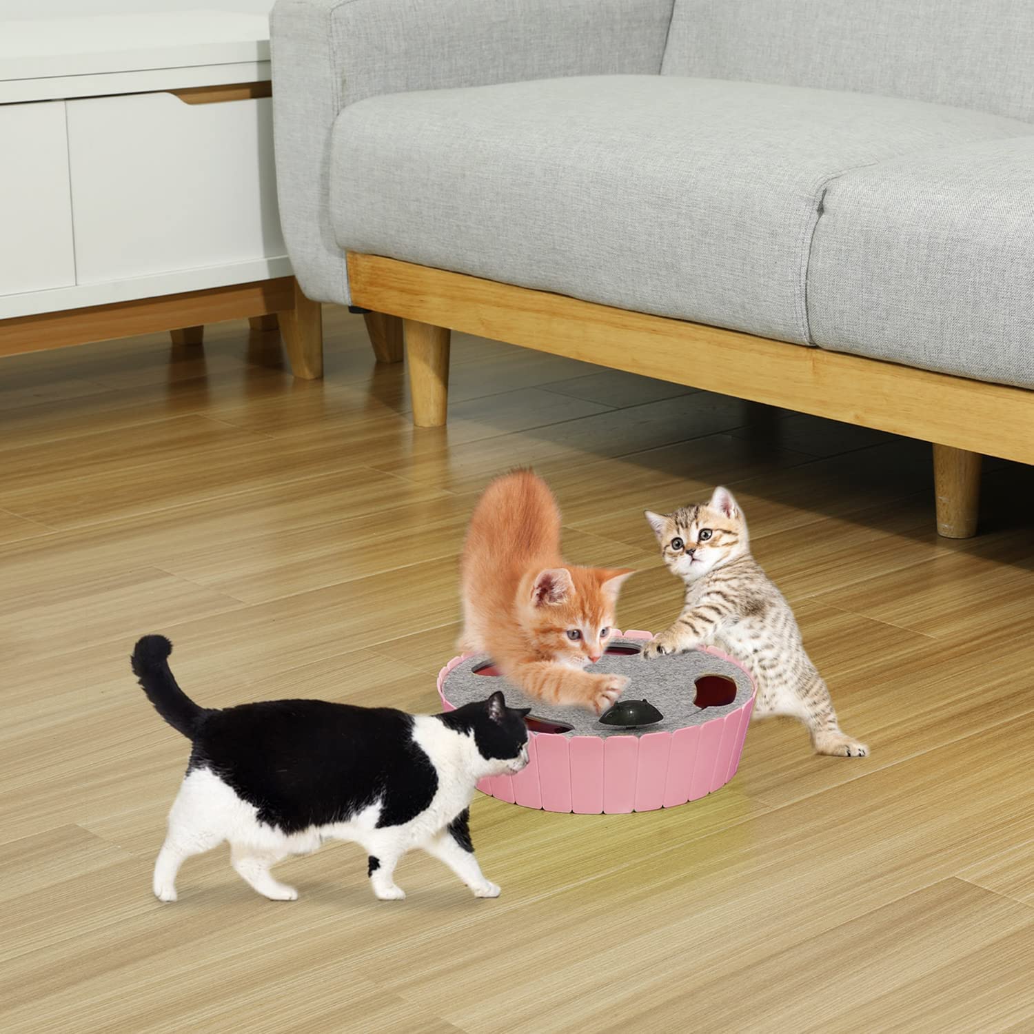 Pawaboo Cat Toy with Running Mouse, Electric Interactive Motion Cat Toy Automatic Rotating Teaser Pop and Play Hide and Seek Hunt Peekaboo Cat Toy for Pet Cat Kitten Play Fun Excercise, Pink